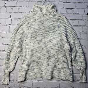 Aerie Offline 100% Cotton Oversized White Black Speckled Turtleneck Sweater XS